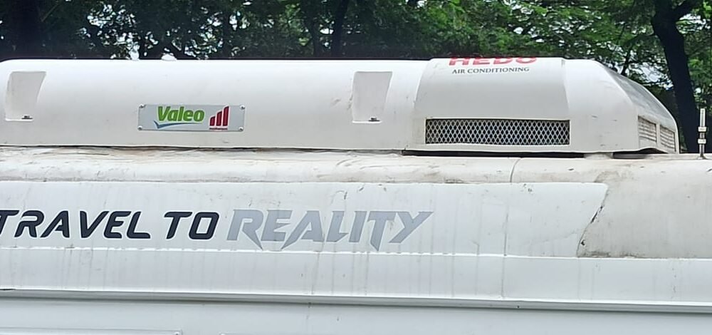 Rooftop air conditioning unit fitted on a tempo traveller, Kerala