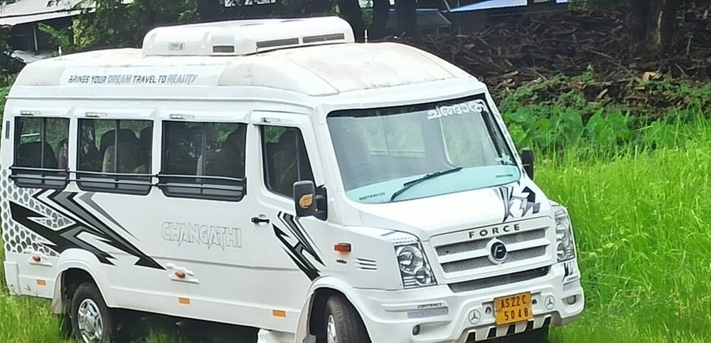 Force tempo traveller with a rooftop air conditioning unit, Kerala