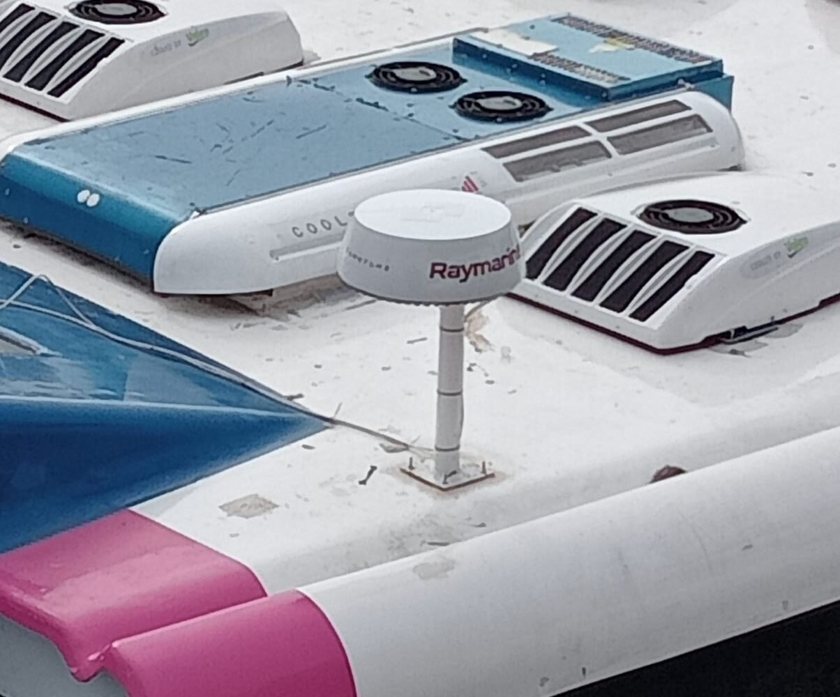 Marine air conditioning units fitted on the roof of a passenger vessel in Kochi